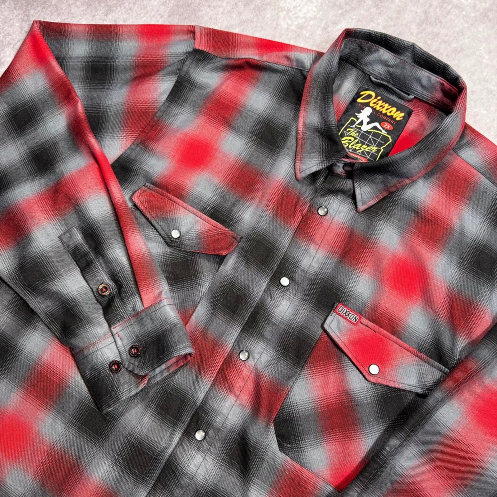 Dixxon Flannel Co The Blazer Red Black Grey Plaid Snap Button Shirt Mens 2X